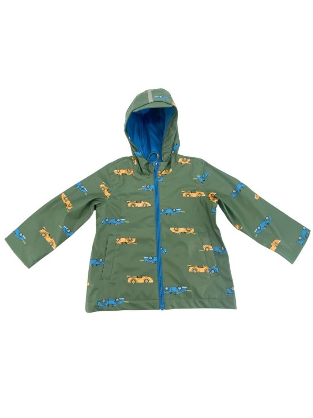 Pekkle | Boy's Rain Jacket | Racecar's Print | Full Zip-Up | Size 3T | Green